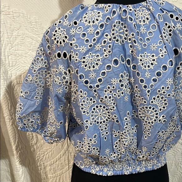 NVLT Blue and White Eyelet Women's Top, size small, NWT - Picture 8 of 14